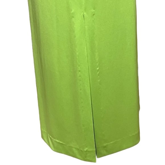 Vintage HALSTON IV Dorian Lime Green Long Sleeved Boat Neck Column Maxi Dress - Picture 11 of 16